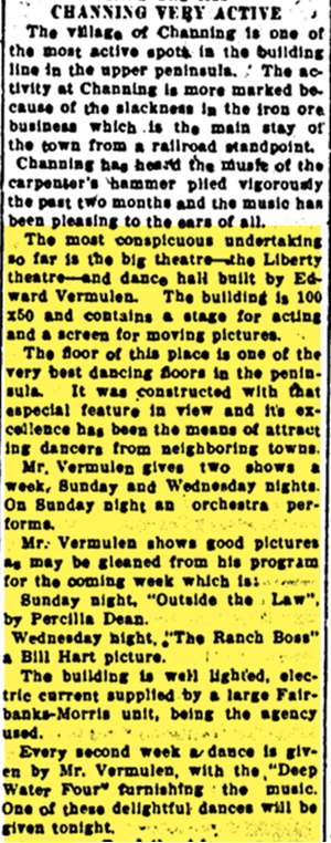 Liberty Theatre - July 1921 Article